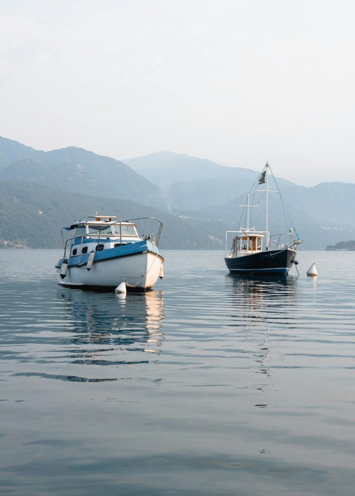 White and blue powerboat ahead — illustrative photography